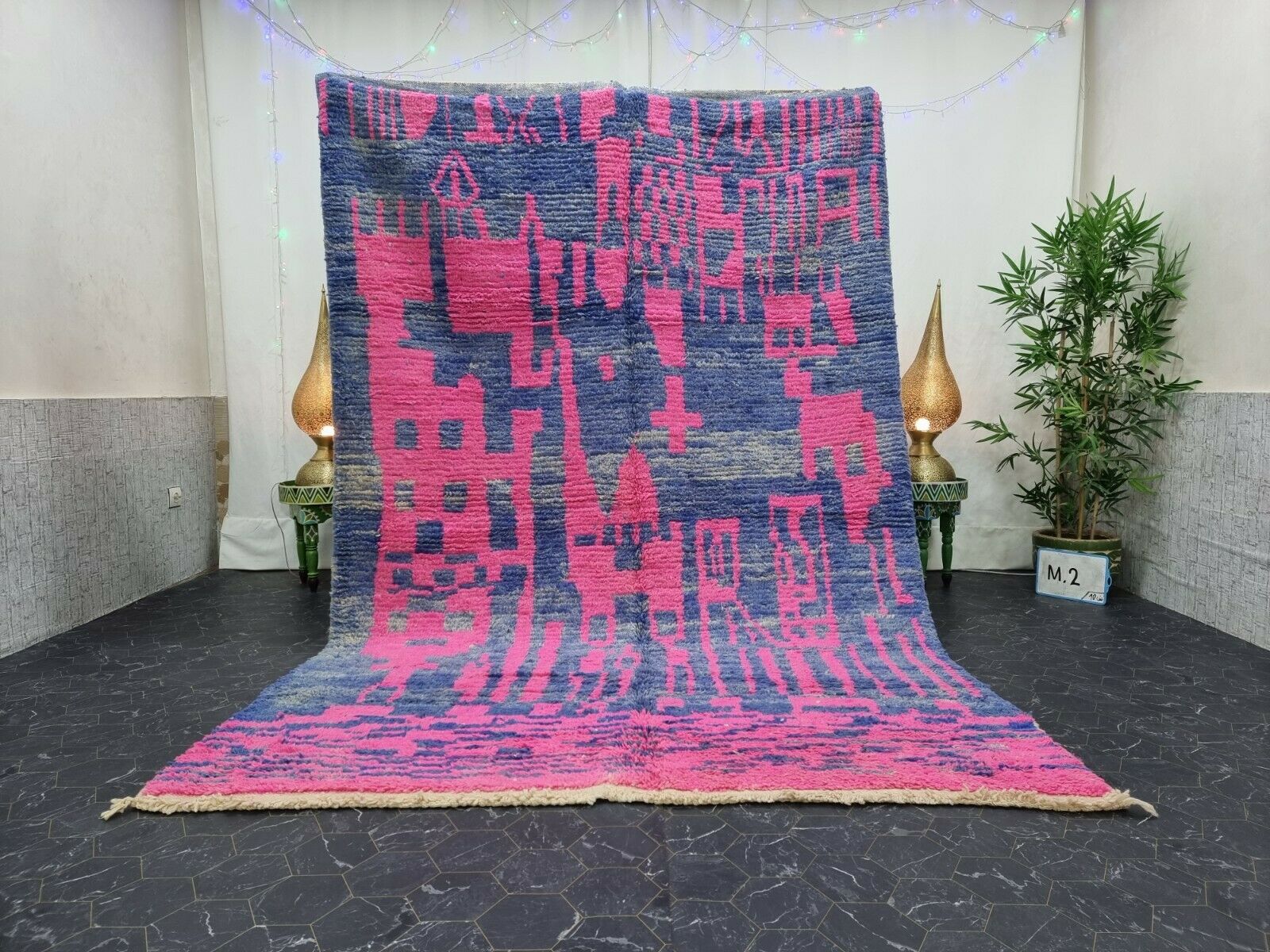 TAMINA - Pink&Blue Authentic Moroccan Rug