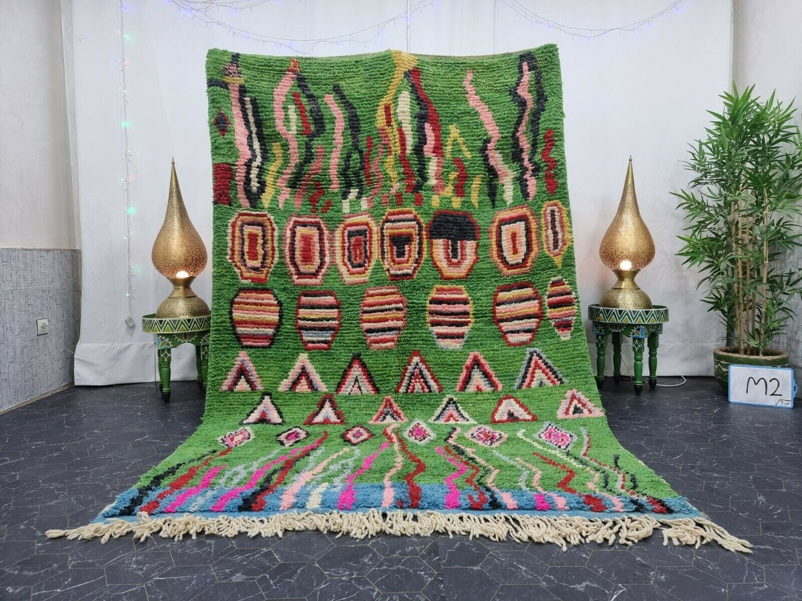 TILILA - Artistic Green Authentic Boujaad Rug