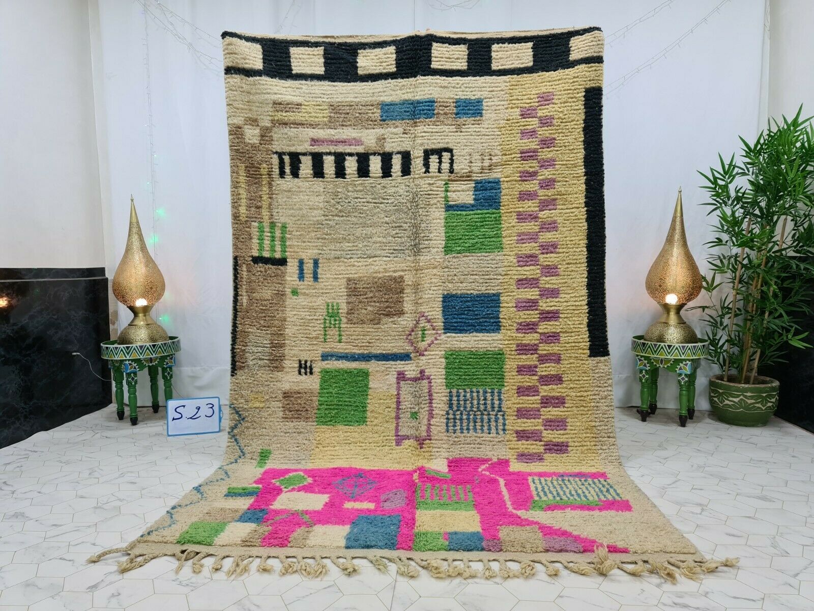 HAZIRAN - Abstract Beige Boho Boujaad Area Rug