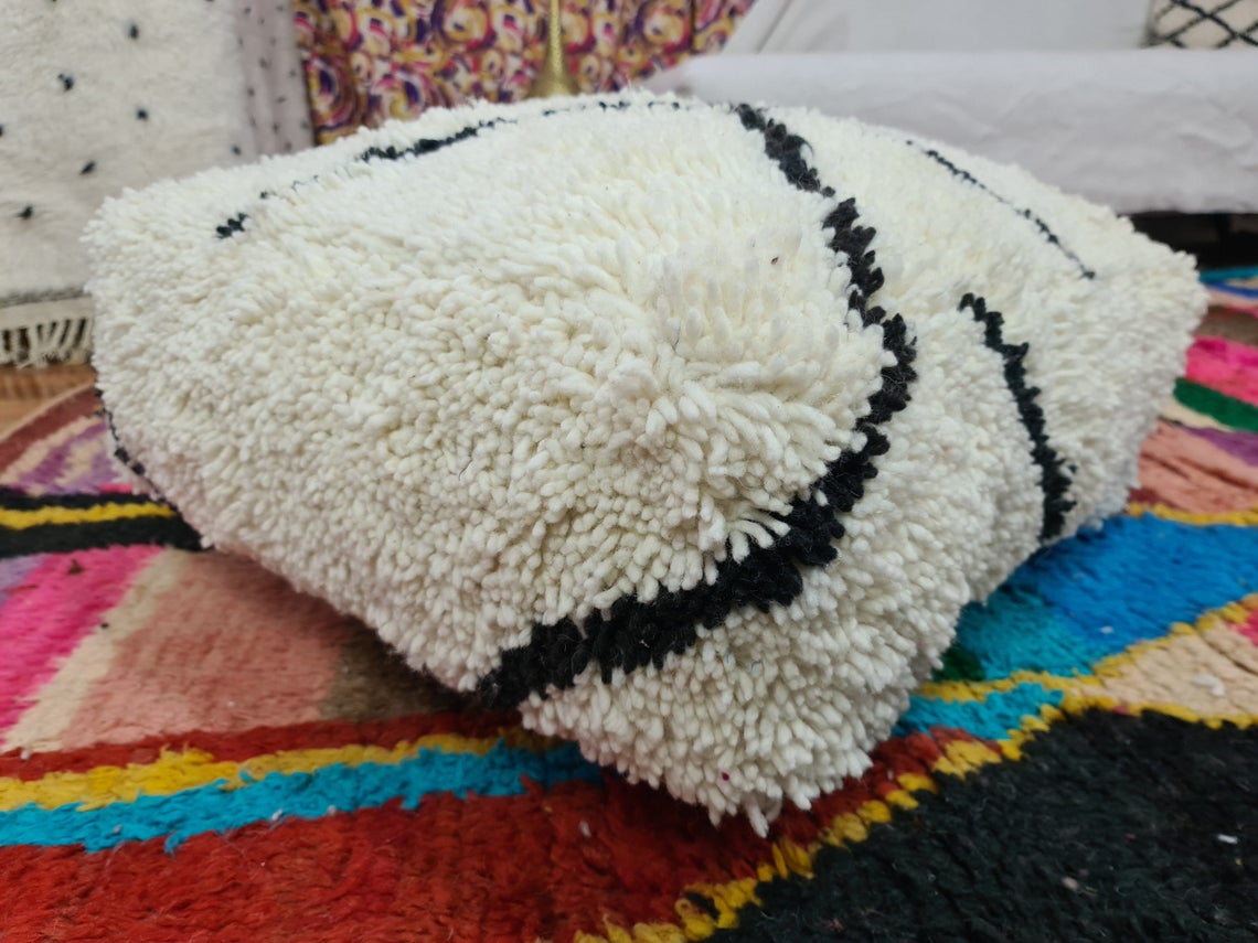 Moroccan Handmade Berber White Pouf