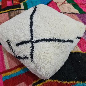 Tribal Geometric Berber White Wool Pouf