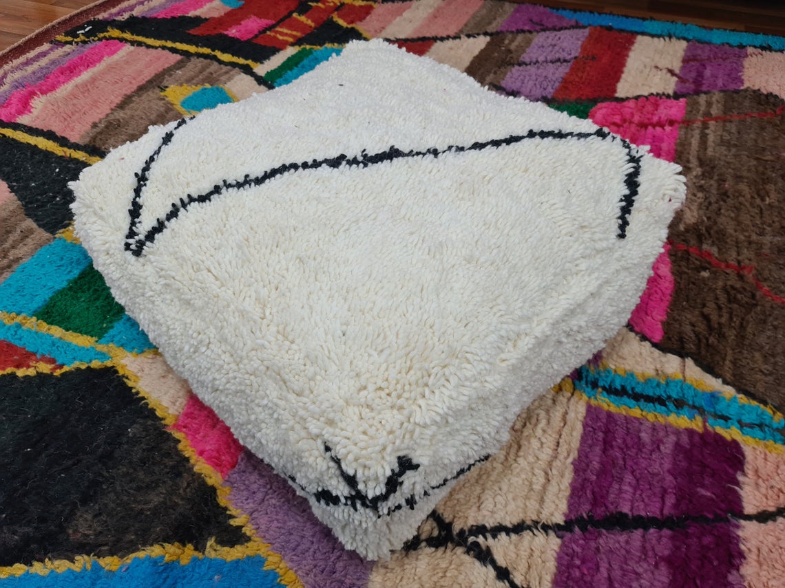 Beni Ourain Wool Berber White Pouf