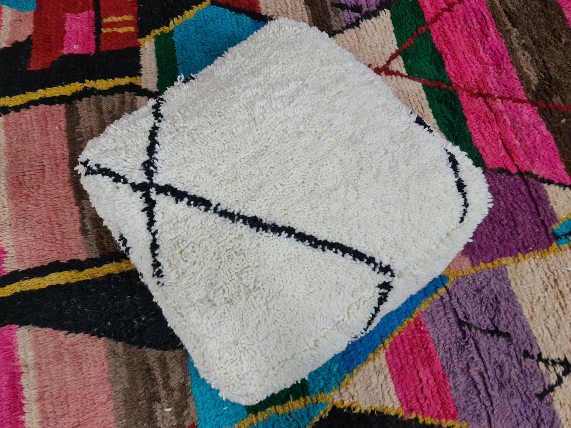 Geometric Berber White Pouf