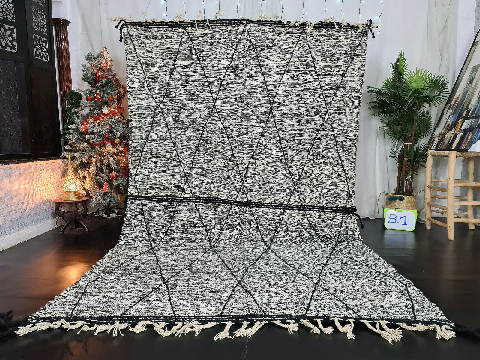 BAHAR - Black Geometric Berber Kilim Zanafi Rug