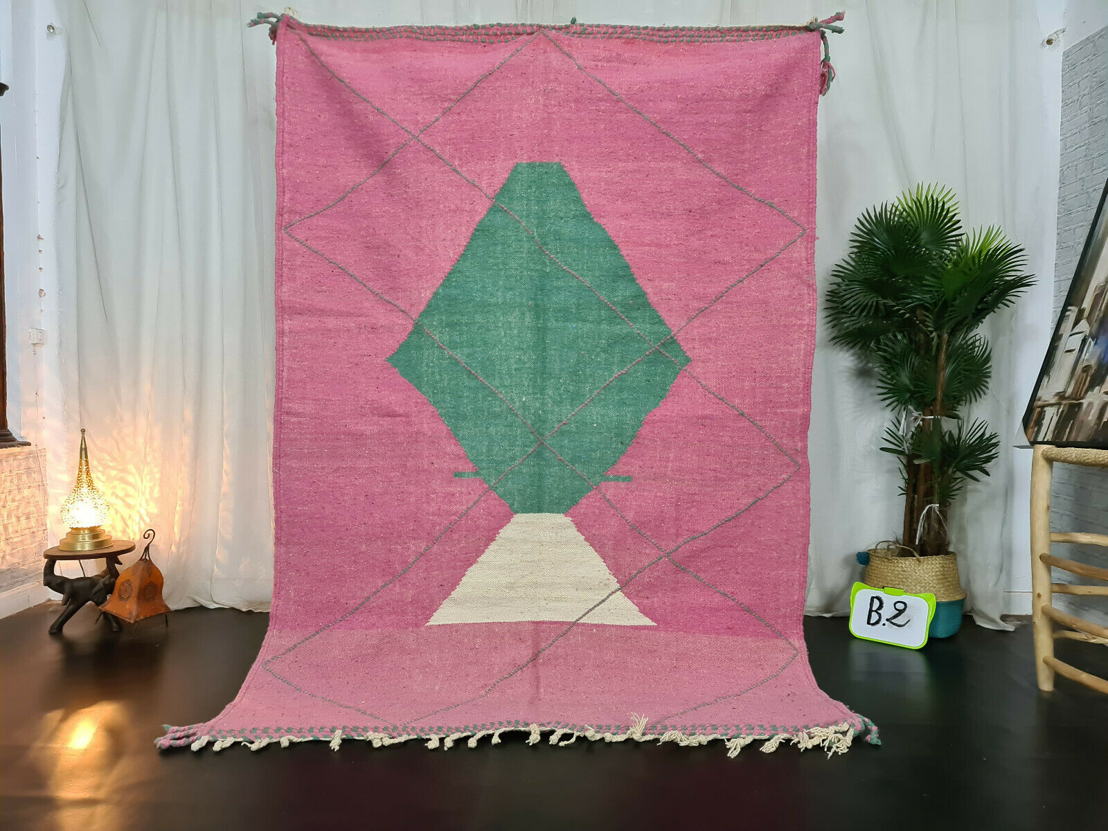 CHINAR - Pink Abstract Berber Kilim Zanafi Rug