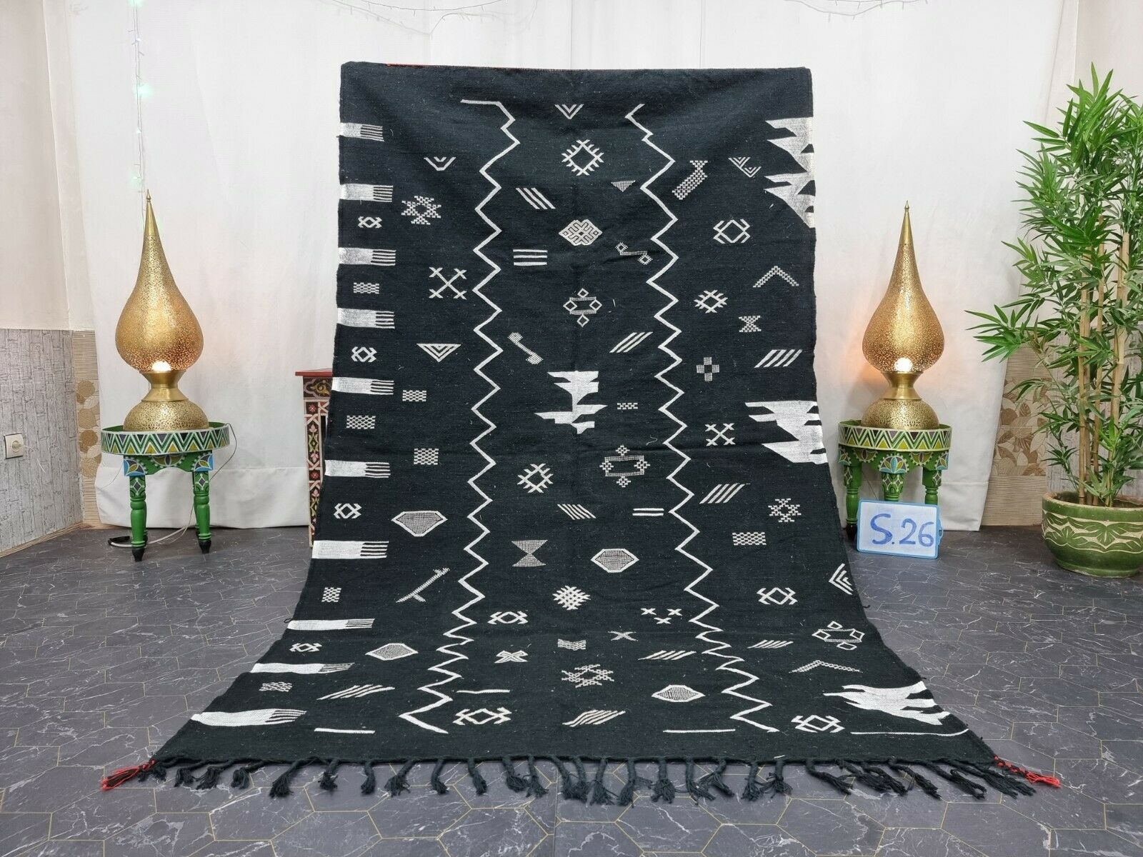BURAQ- Black Berber Kilim Zanafi Rug