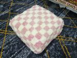 Checkered Pink & White Berber Wool Pouf