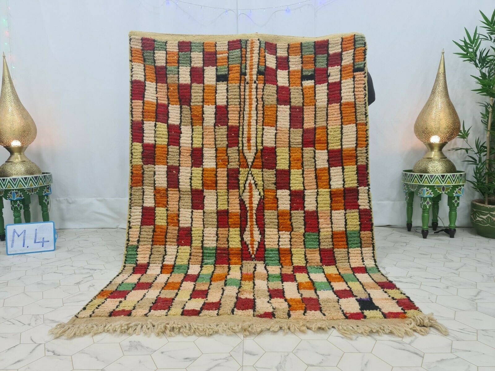 AALYA - Vintage Checkered Orange Boujaad Rug