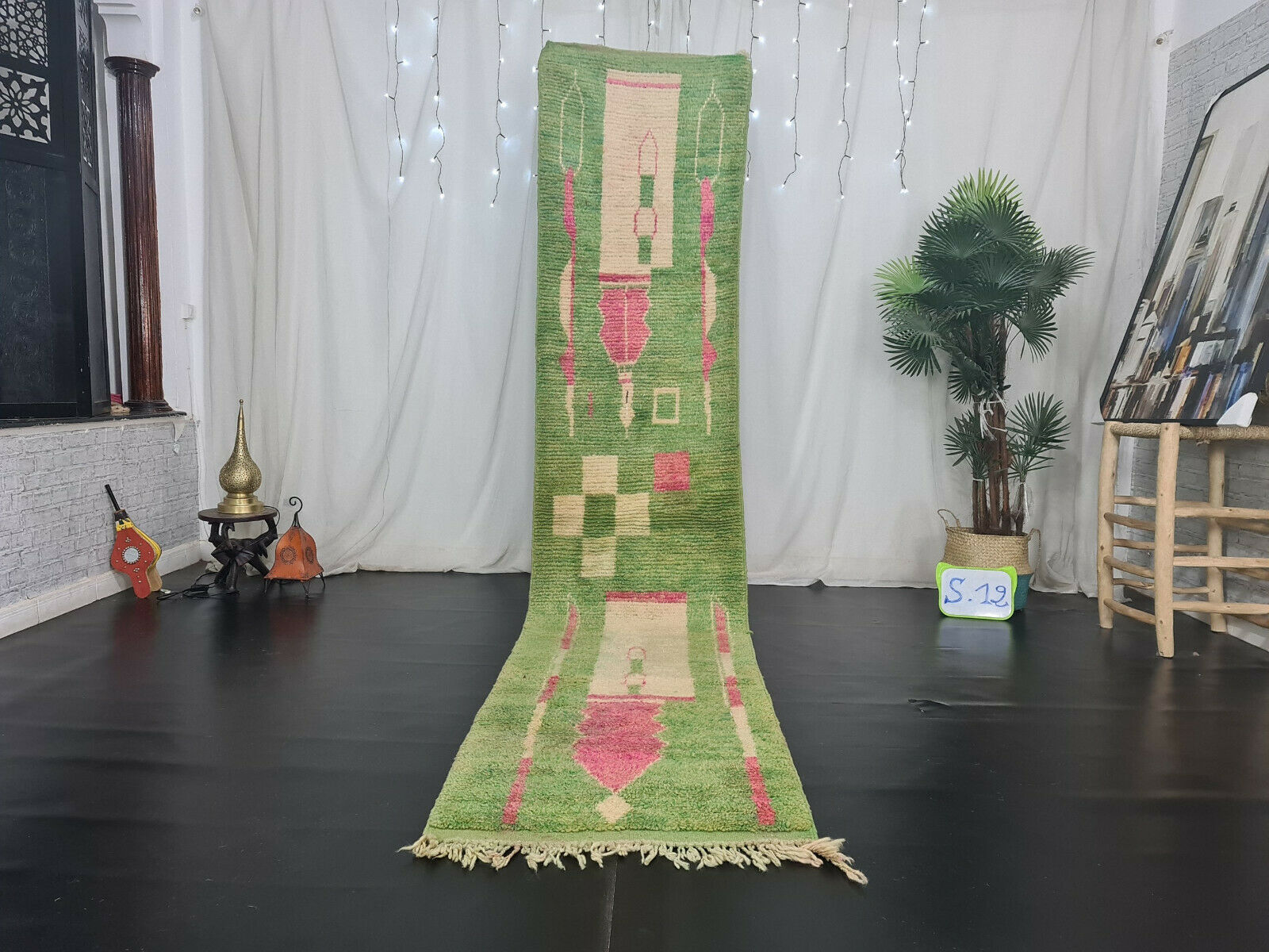 NATALIE- Geometric Green Berber Wool Rug