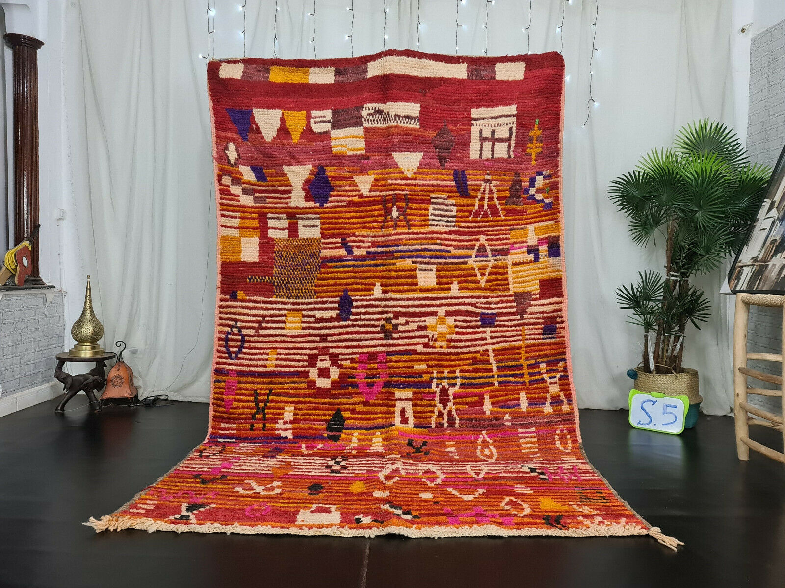 FADMA - Handmade Red Abstract Boujaad Wool Rug