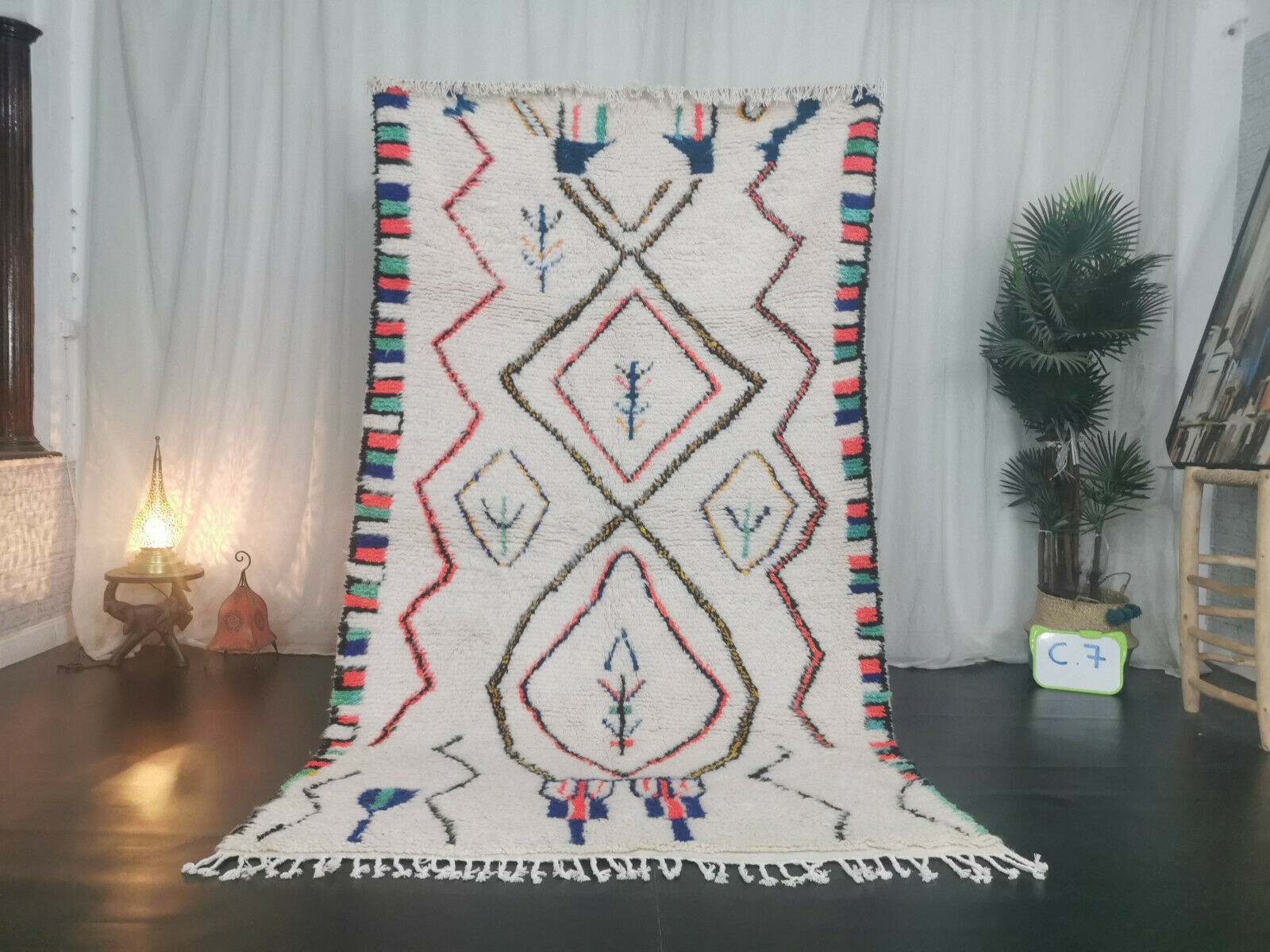 HINDA- Geometric White Azilal Berber Rug