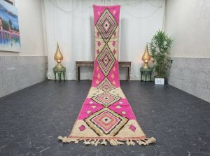 DONA - Geometric Pink Berber Wool Runner Rug