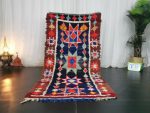 SAVER- Geometric Vintage Blue&Red Berber Moroccan Rug