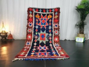 SAVER- Geometric Vintage Blue&Red Berber Moroccan Rug
