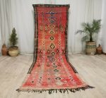 RINAD - Faded Red Geometric Vintage Moroccan Runner