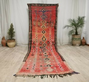 RINAD - Faded Red Geometric Vintage Moroccan Runner