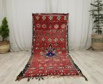 FILUR- Red Floral Handmade Vintage Moroccan Rug