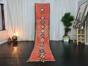 NERVE- Handmade Red Geometric Berber Runner Rug