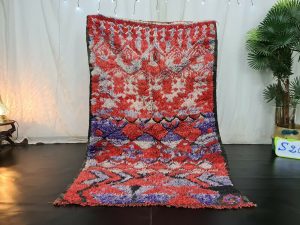 SHINA- Vintage Shag Berber Geometric Red Small Rug