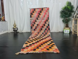 FULIN- Checkered Vintage Berber Orange Runner Rug