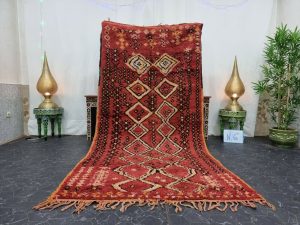 YALCHIN- Black&Red Vintage Berber Geometric Wool Rug