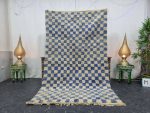 NISAN- Checkered Boujaad Blue Berber Wool Carpet