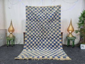 NISAN- Checkered Boujaad Blue Berber Wool Carpet