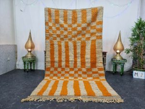 CHANCE- Checkered Orange Boujaad Berber Wool Rug