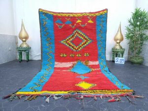 FILIZ- Blue&Red Vintage Berber Geometric Wool Rug