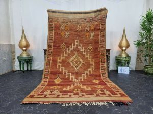 ZEYNO- Orange Vintage Berber Geometric Wool Rug