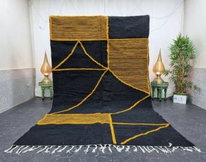 JULIA- Abstract Moroccan Kilim Zanafi Black&Mustard Rug