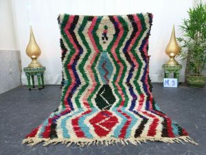 VANDA- Pink&Green Geometric Berber Wool Rug