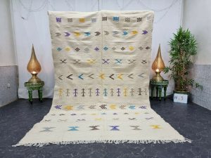 DORAN- Moroccan Kilim Zanafi Geometric White Rug