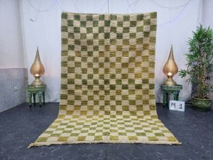 OYUN- Green Boujaad Berber Checkered Wool Carpet