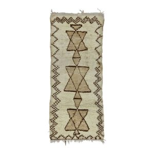KOMK- White Brown Geometric Sheep Wool 2'4''x6'1''Rug