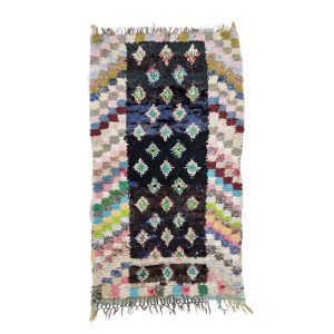 TULGA- Black Vintage Boucherouite  3'6"x6'4" Rug