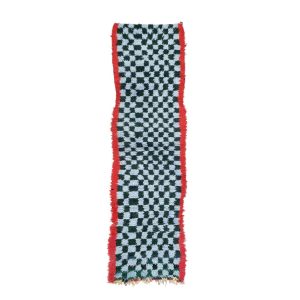 MEHTAB- Blue&Black Checkered Vintage 3'x10'8''Rug