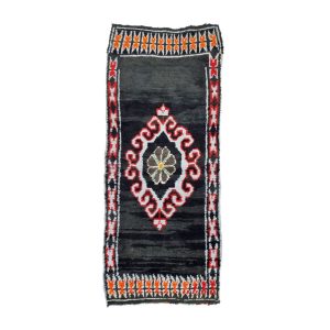 KITTAM- Black Tribal Moroccan Wool 3'7"x9'1'' Runner