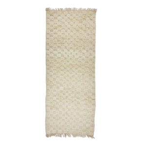 BAHAR -Beni Ourain Checkered White 3'7"x9'4" Wool Runner