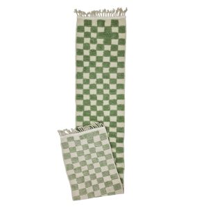 MUJAN- Green Boho Beni Ourain  3'x14'7'' Wool Runner