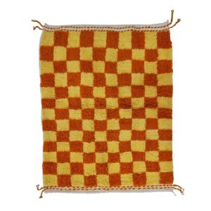 LISAN - Orange Mini Checkered Beni Ourain Carpet