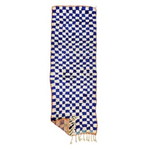 ZDAN- Berber Checkered Blue Wool Boujaad 2x6 Rug