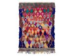 TAMALAT- Geometric Vintage Red Blue Boucherouite 4x6 Rug