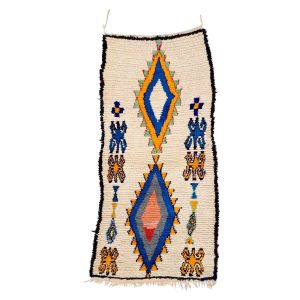 BABOUCHA- Moroccan Handmade Vintage Rug 3x6 Beige & Blue Carpet