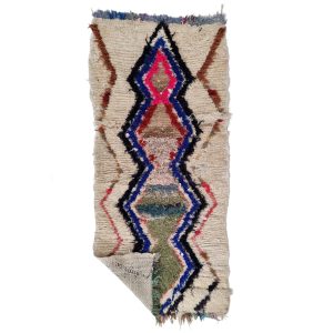 Izza - Moroccan Handmade Vintage Rug 3'x6'5 Berber Geometric Blue & Cream Area Rug