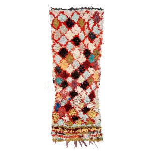 Assirem - Checkered Vintage Red Boucherouite 2x6 Area Rug