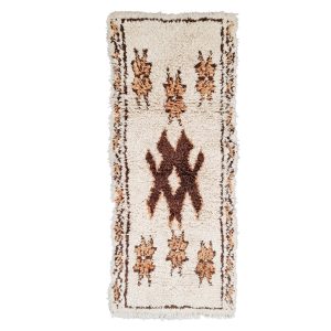 Juba - Geometric Vintage Brown & white  Wool Beniourain 2x7 Area Rug