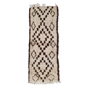 Yimlul - Geometric Vintage Brown & white  Wool Beniourain 2x5 Area Rug