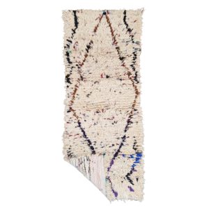 Safiyya- Geometric Vintage white  Wool Beniourain 2x6 Area Rug