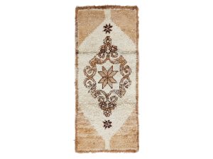 Inara- Geometric Vintage Brown & white  Wool Beniourain 2x6 Rug